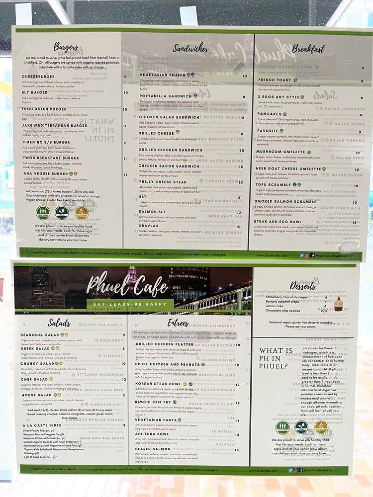 Menu at pHuel Cafe, Cleveland, Euclid Ave