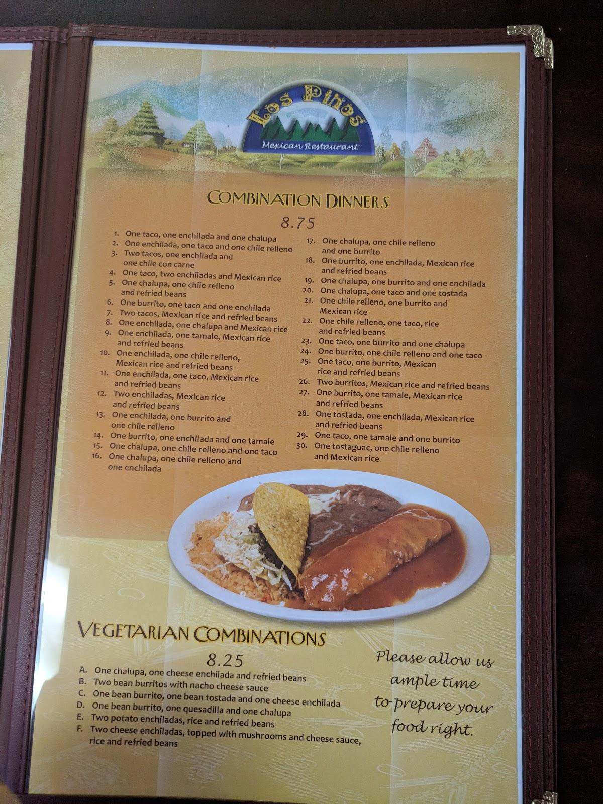 Menu at Los Pinos restaurant, Mayfield