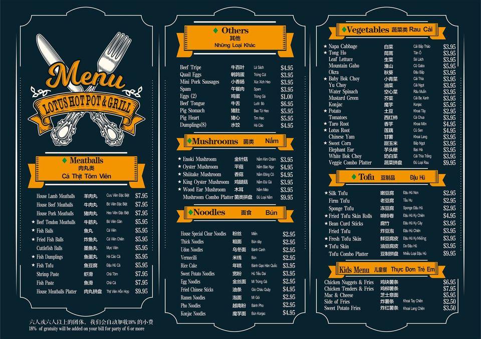 Menu at Lotus Hot Pot & Grill restaurant, Gladstone