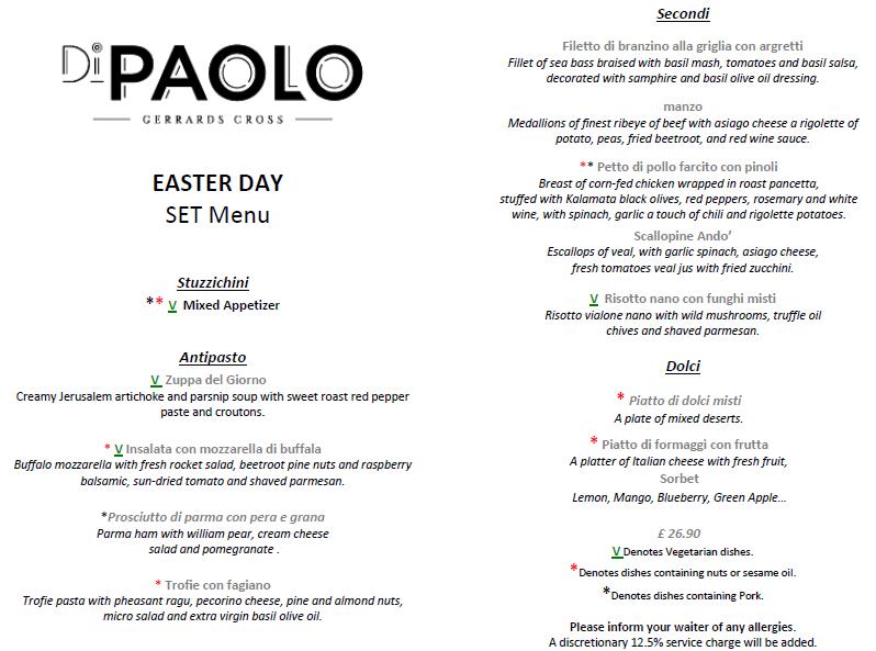 Menu At Di Paolo Restaurant Gerrards Cross