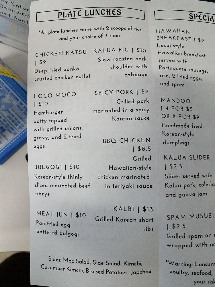 Menu at Ohana Kitchen restaurant, Burien