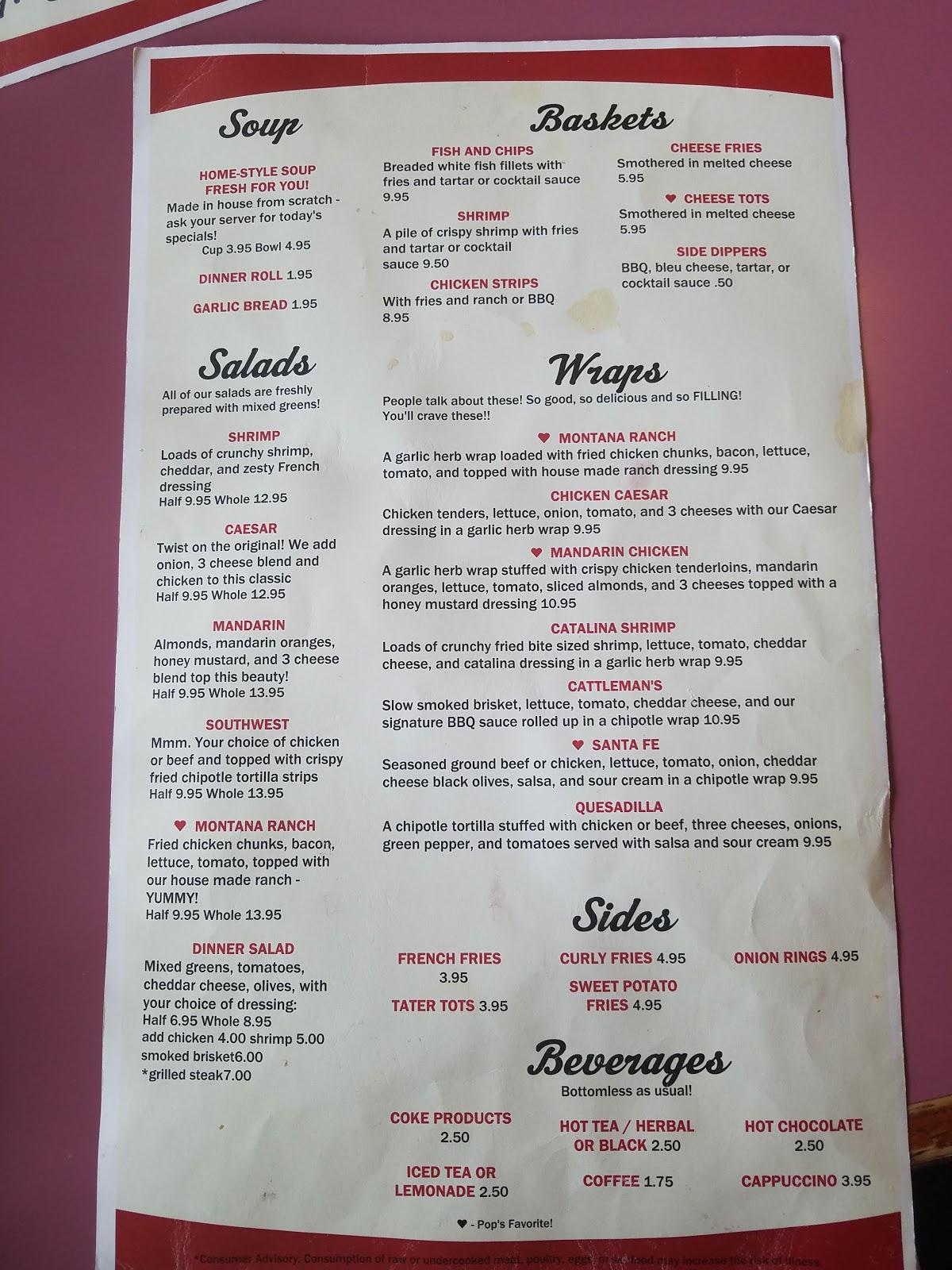 Menu at. fast food, Seeley Lake, 116 Redwood Ln