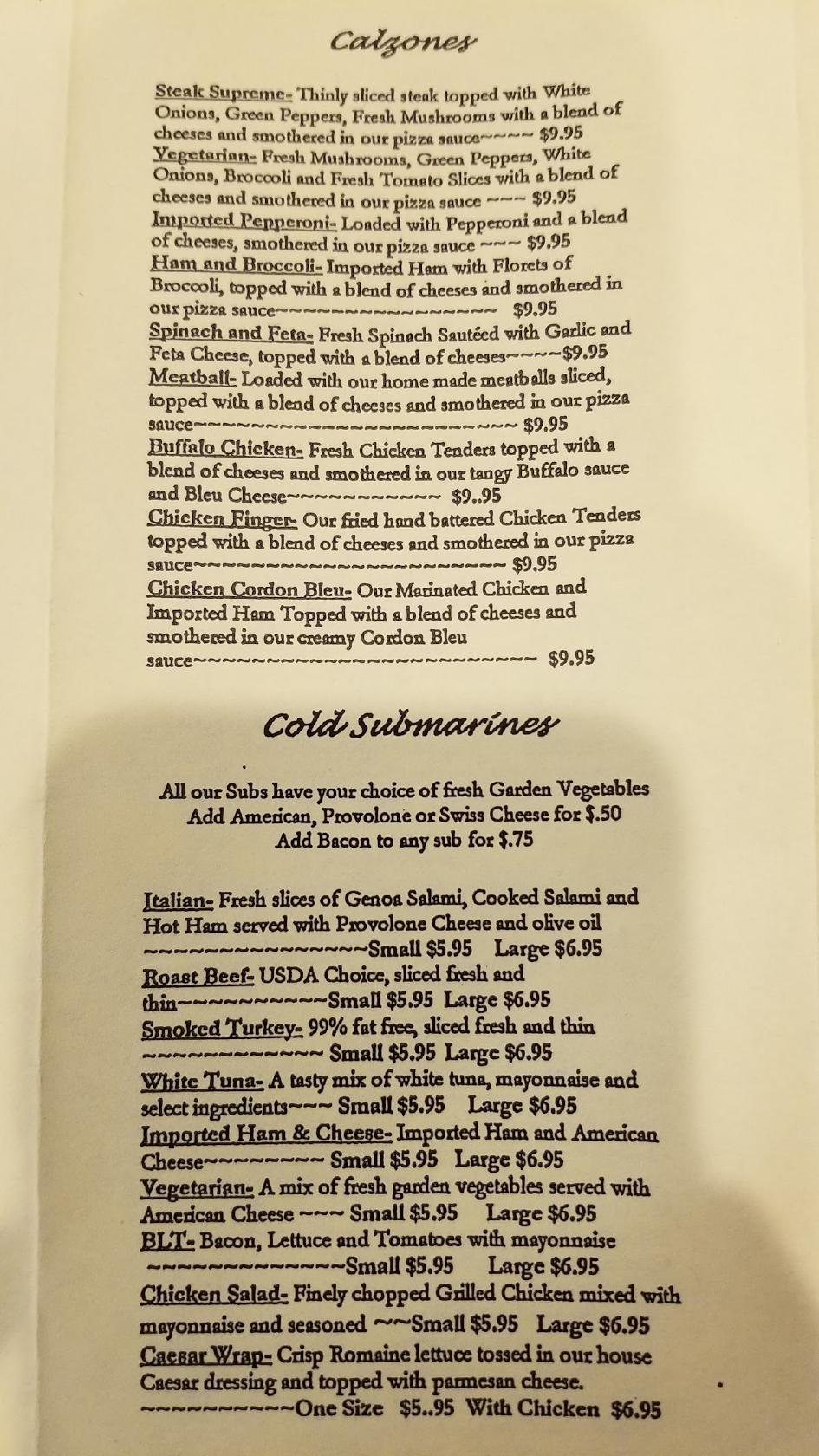 Menu at Charlie's of Rochester pizzeria, Rochester