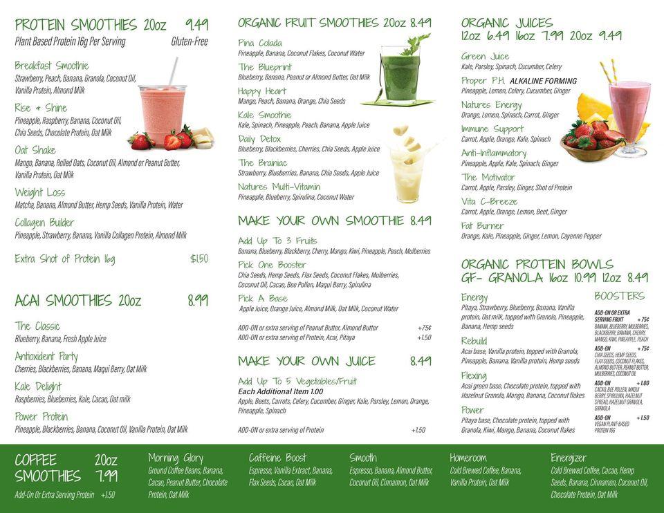 Menu at ORGANIC NATURE BOWLS pub & bar, WoodRidge