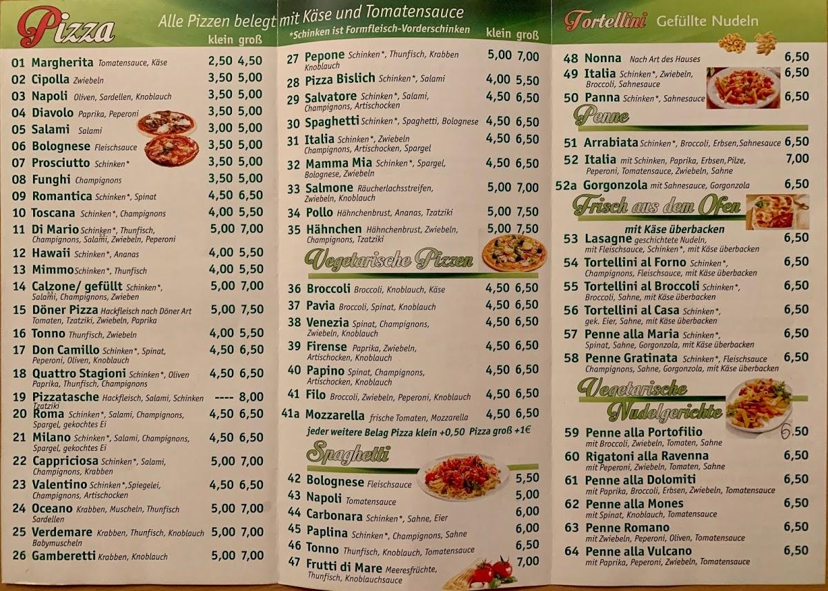 Menu at Pizzeria Venezia, Wesel