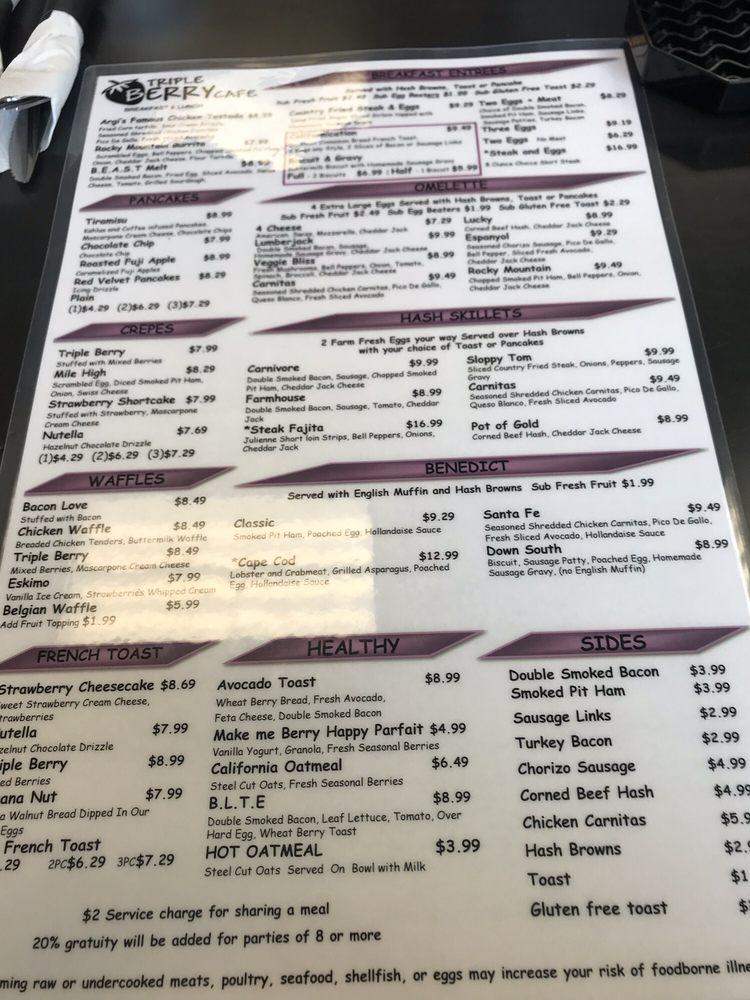 Menu at Triple Berry Café restaurant, Crystal Lake
