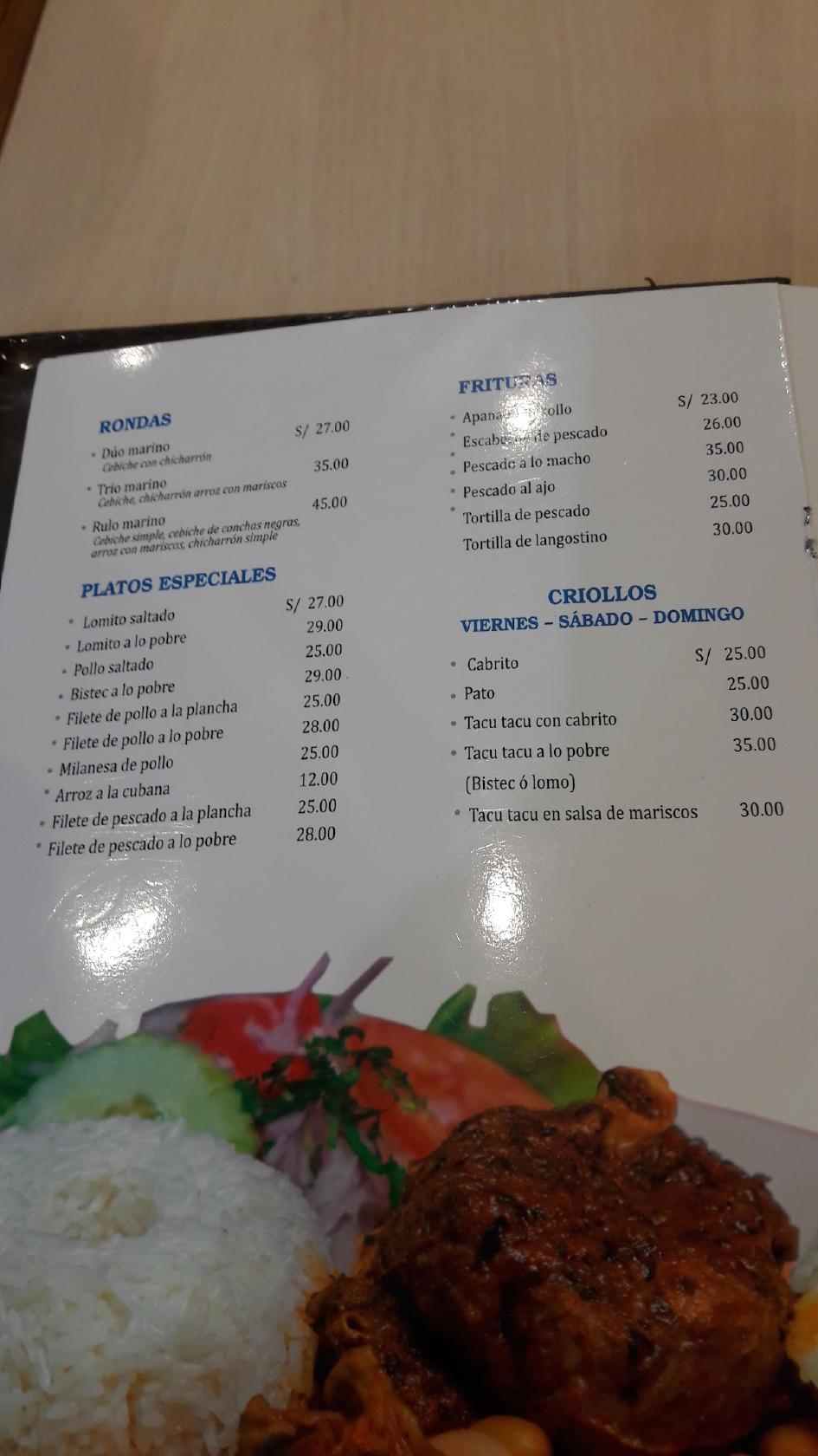 Carta de Restaurante y Cebicheria Don Rulo, Trujillo