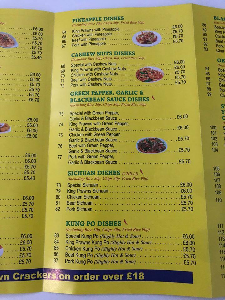 Menu at Hong Kong Chinese Takeaway fast food, Halifax, 198 Pellon Ln