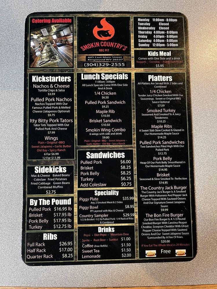 Menu at Smokin' Country BBQ and Catering, Kingwood