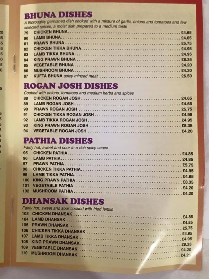 Menu at Curry House restaurant, Ystalyfera