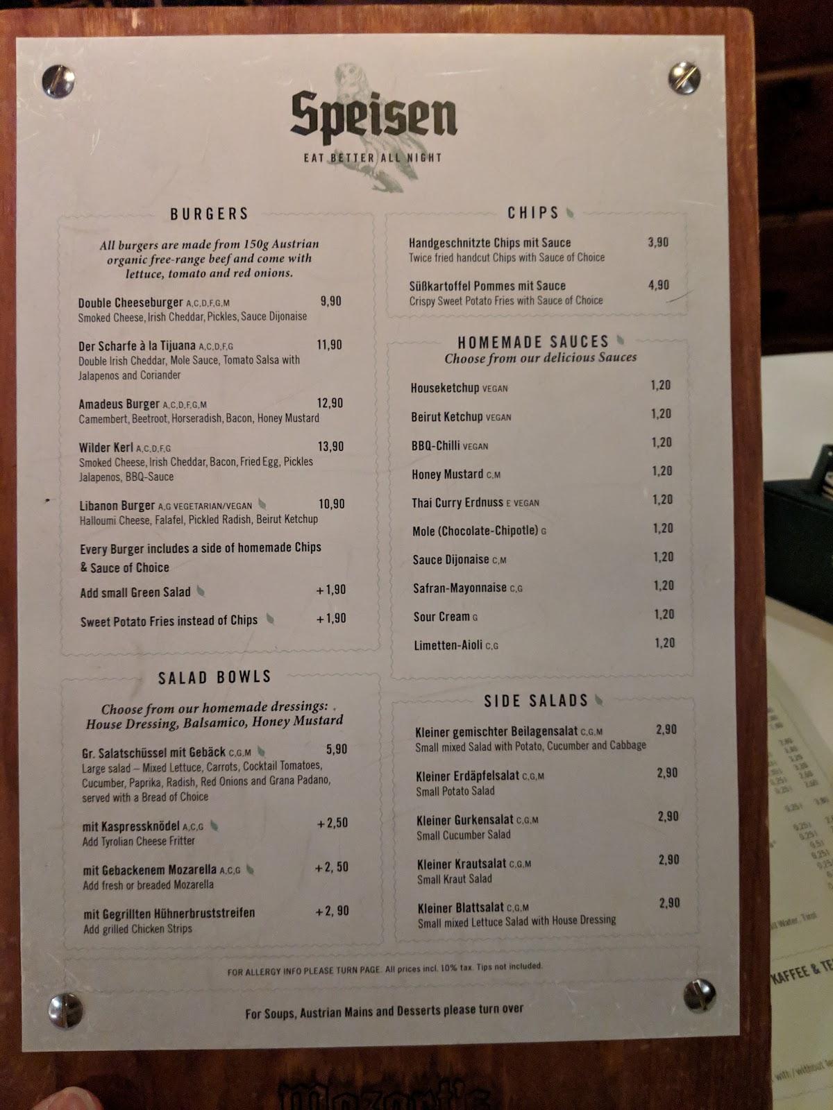 Speisekarte von Let's be Frank restaurant, Wien