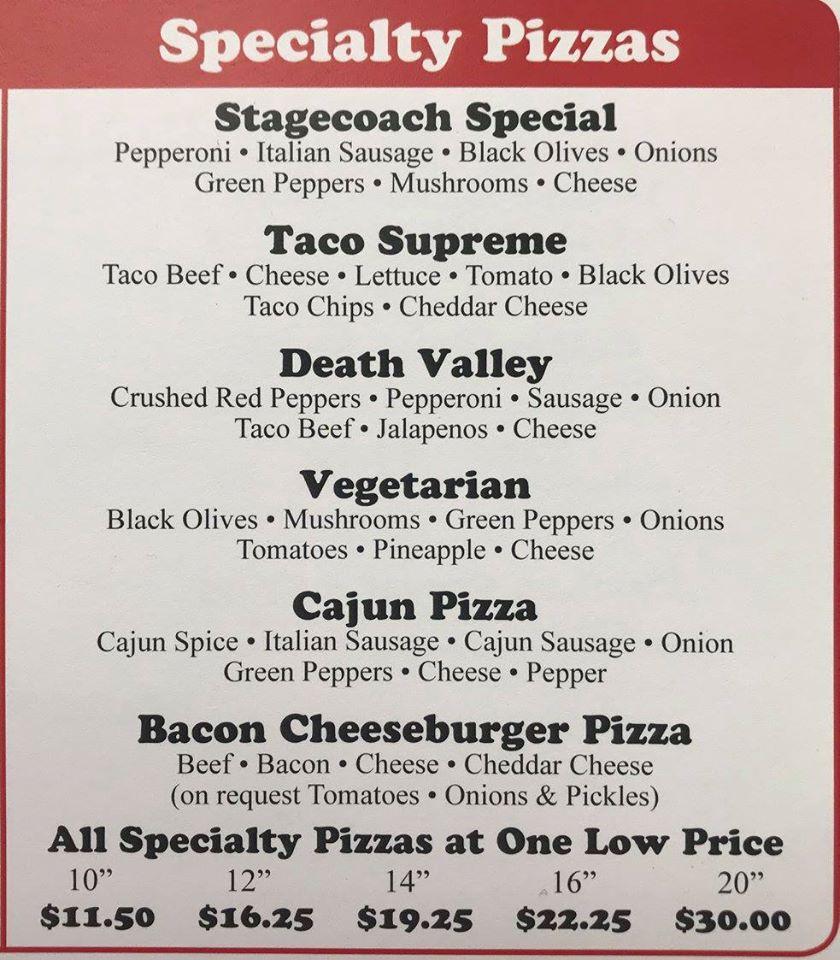 Menu at Stageline Pizza / Seeley Pizza Company Inc pizzeria, Seeley Lake