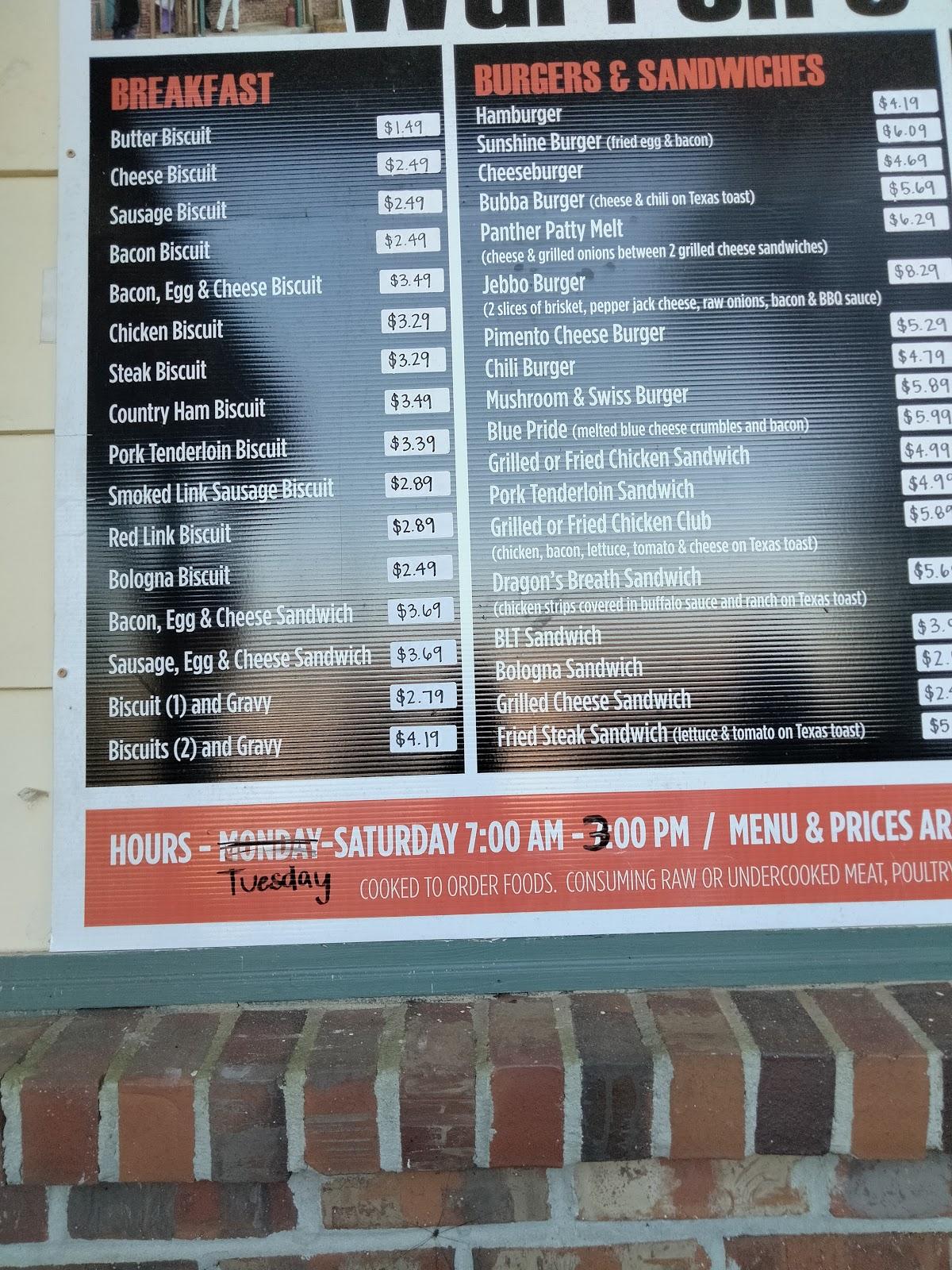 Menu at Warren's Breakfast & Grill restaurant, Braselton