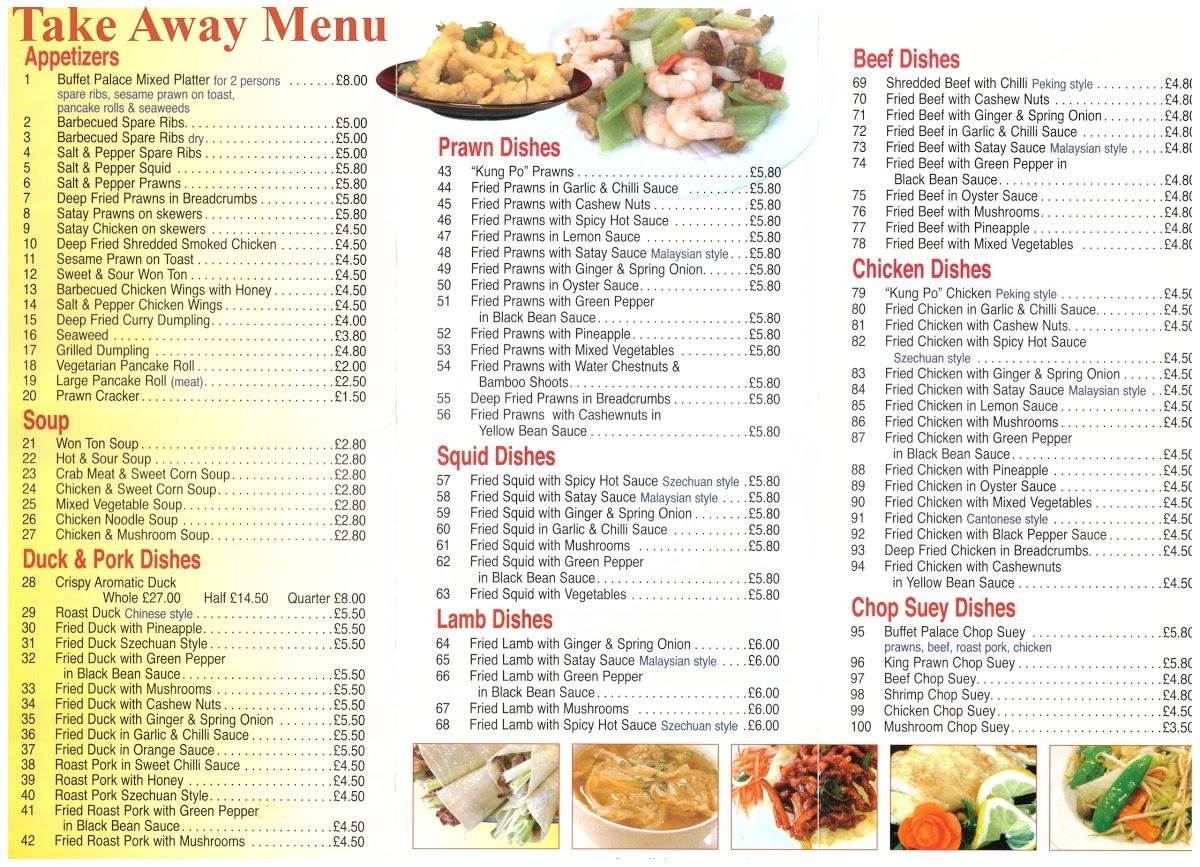 Menu at Buffett Palace restaurant, Potters Bar