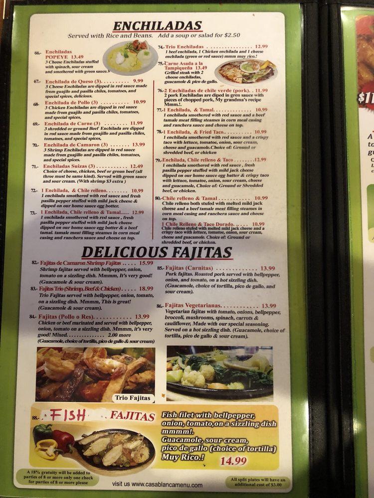 Menu at Casa Blanca Restaurant, Desert Hot Springs, Pierson Blvd 3658
