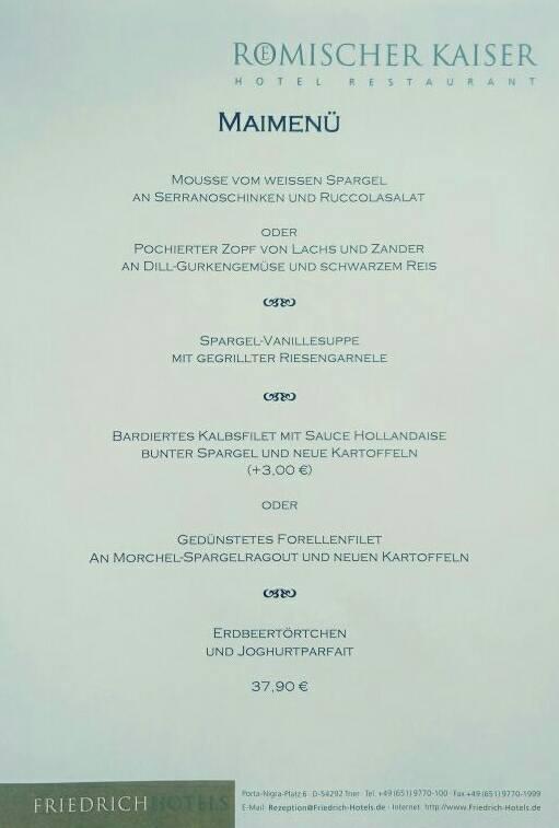 Speisekarte von Römischer Kaiser Restaurant, Trier, Porta-Nigra-Platz 6