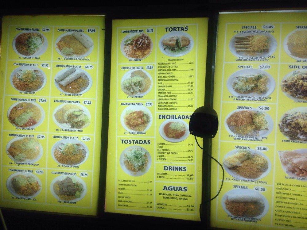 Menu at Tacos Rapidos restaurant, Denver, W Evans Ave