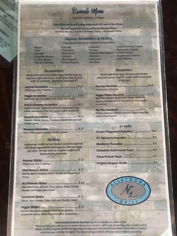 Menu at Allatoona Grill, Inc. restaurant, Acworth