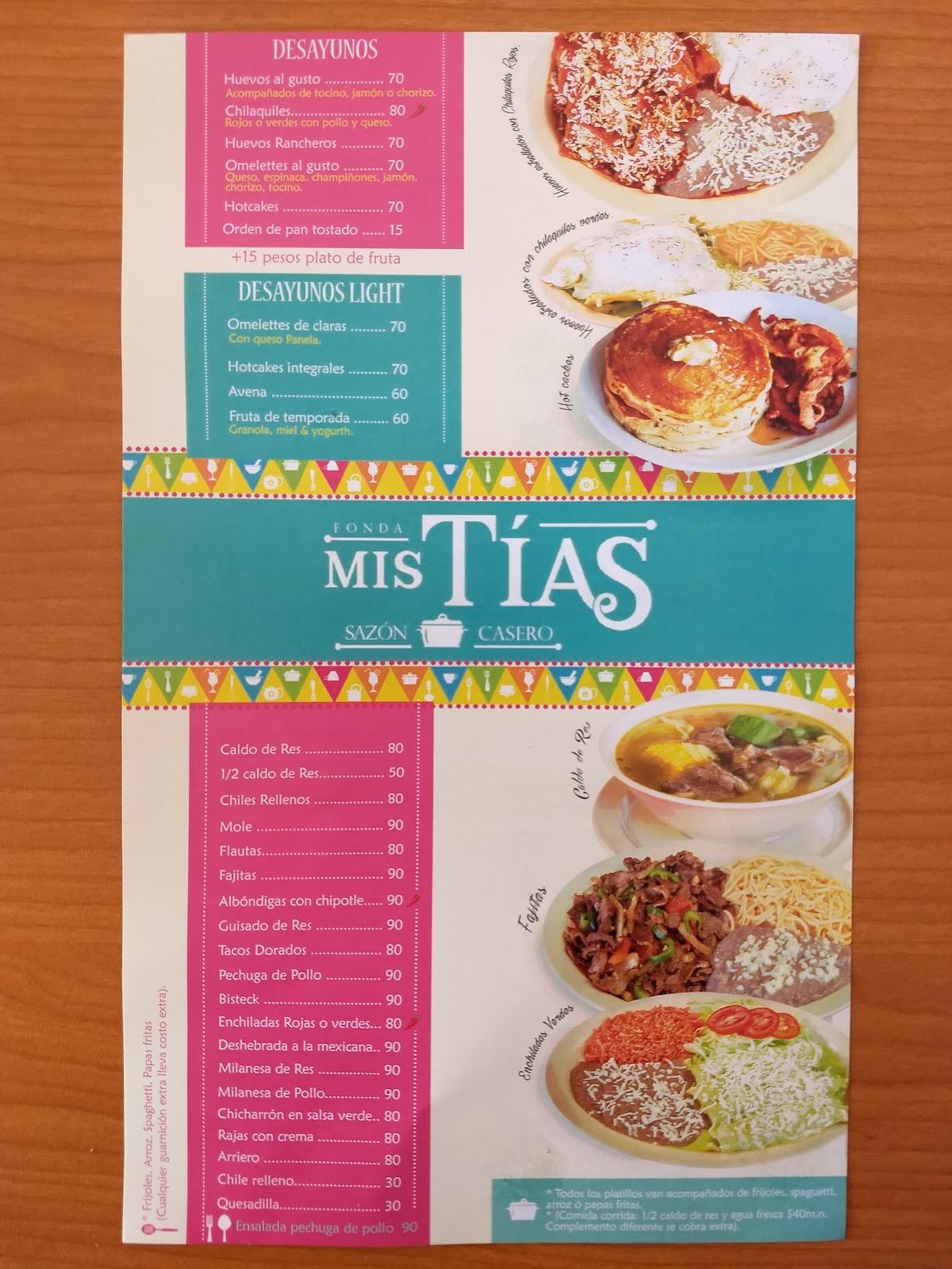 Menu at Fonda Mis Tías restaurant, Ciudad Juarez, Acequia Mayor 3628