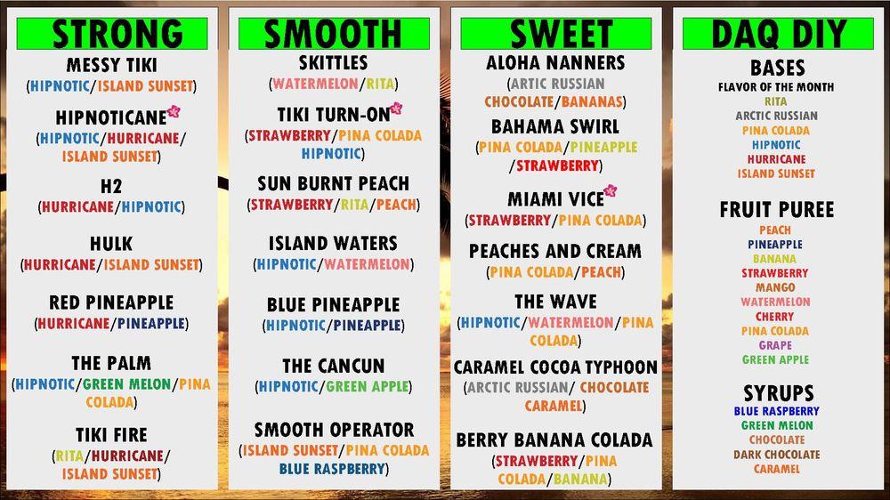 Menu at Island Dream Daiquiris pub & bar, Spring