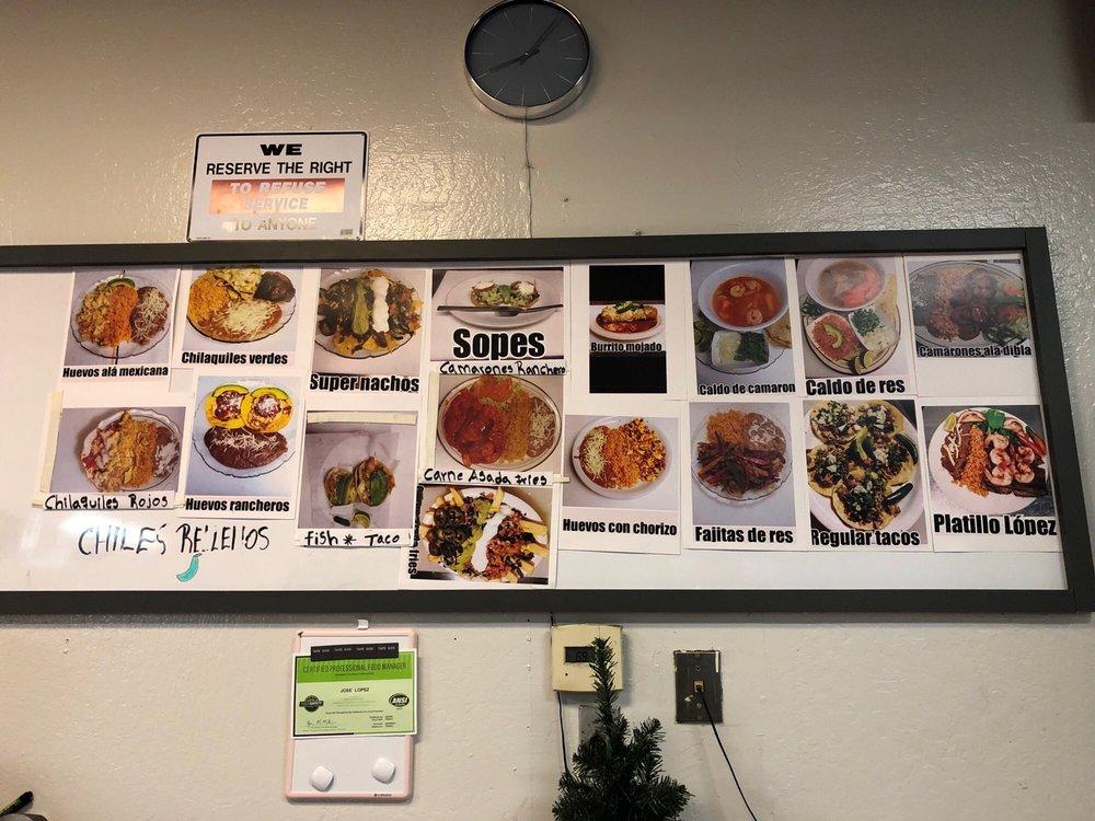 Menu at López Taqueria restaurant, Sunnyvale