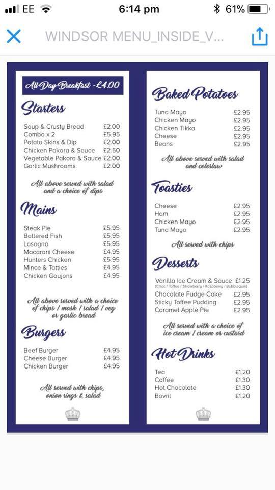 Menu at The Windsor Bar, Glasgow, 607 London Road Bridgeton glasgow