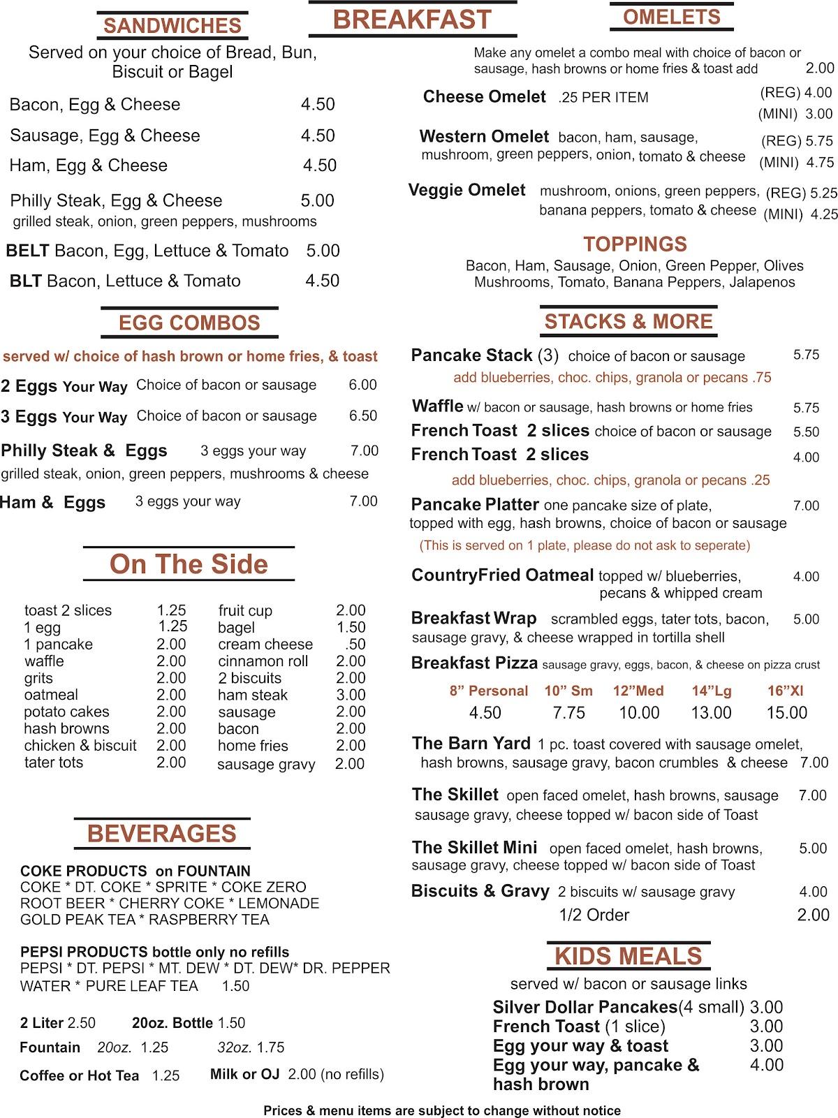 Menu at Dodson's On Broadway pizzeria, New Lexington