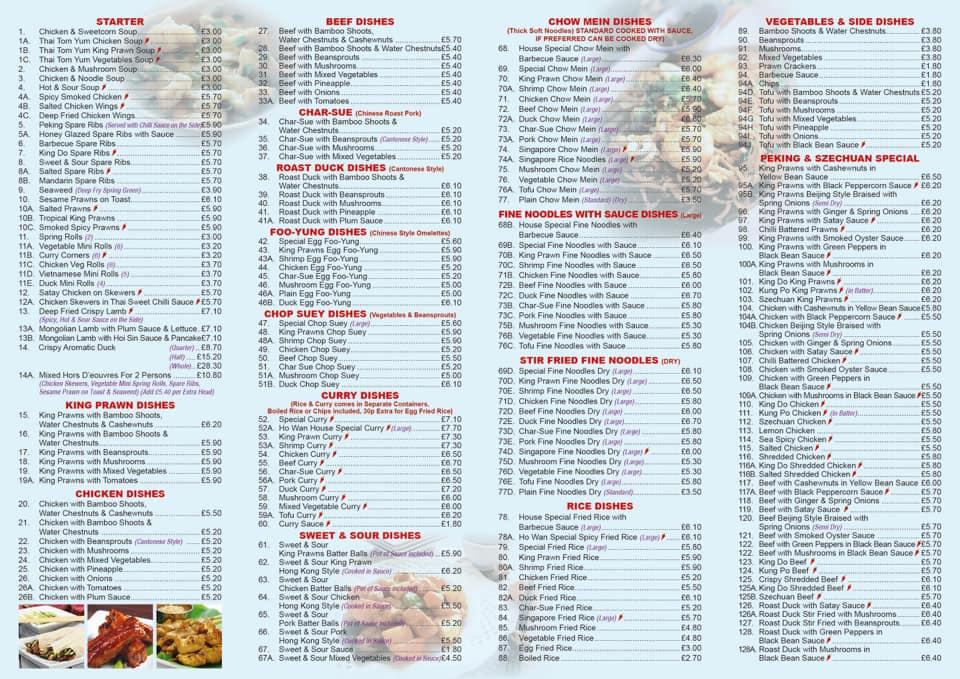 Menu at Howan Takeaway fast food, Newbury