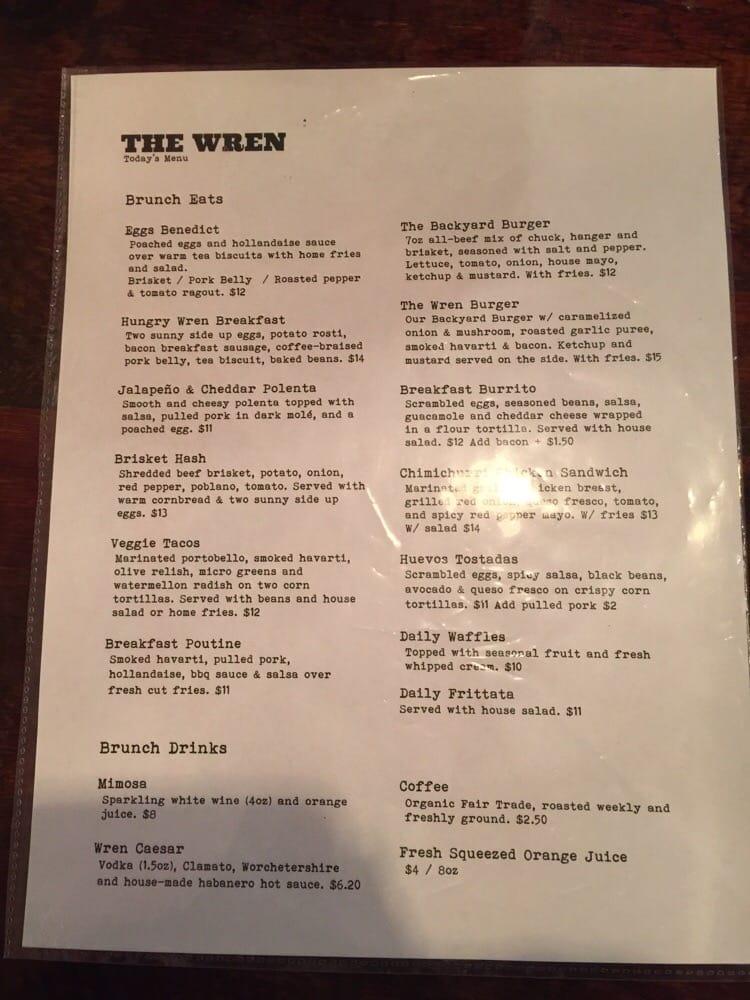 Menu at The Wren pub & bar, Toronto