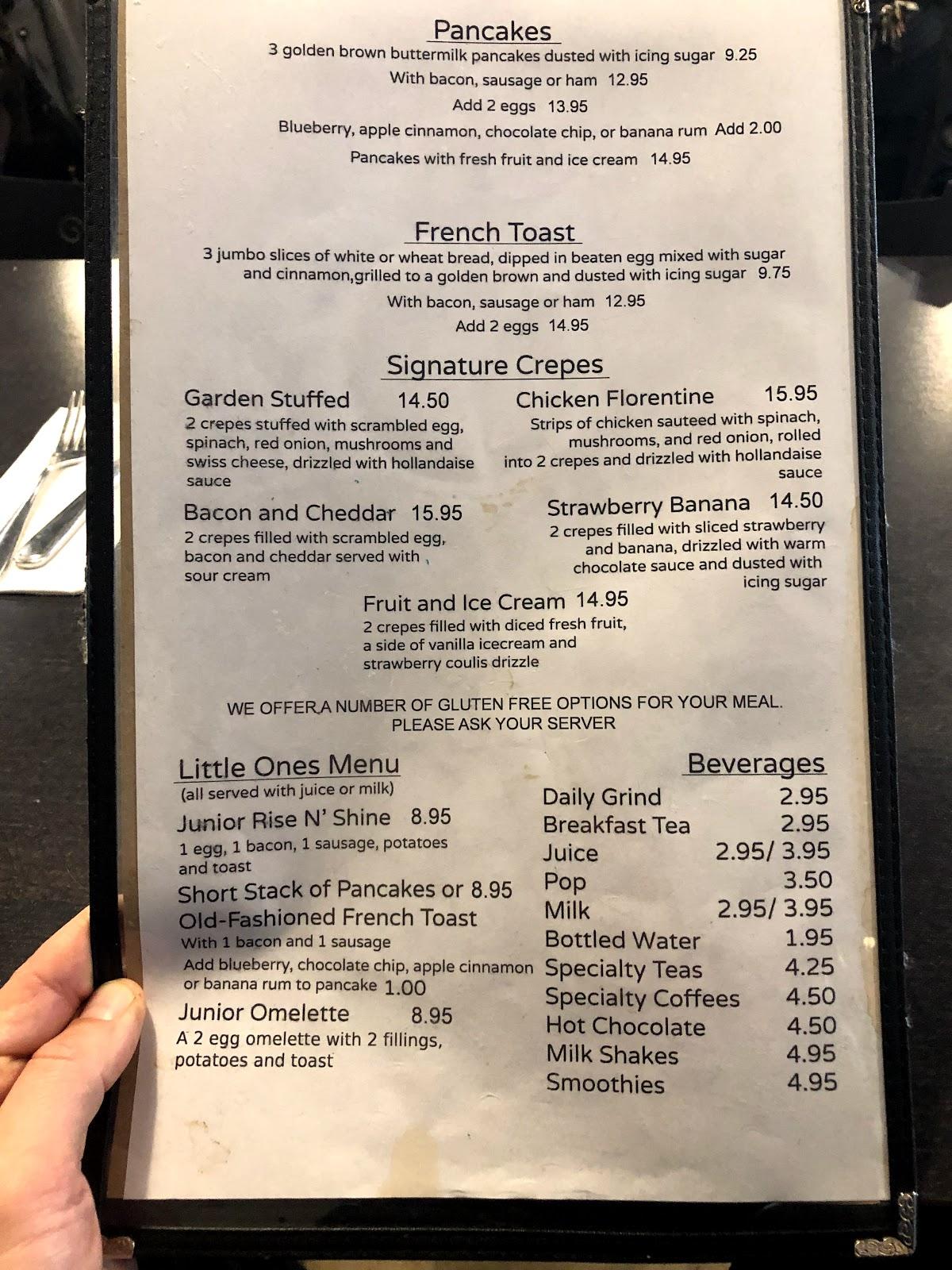 Menu at Toast restaurant, Sherwood Park