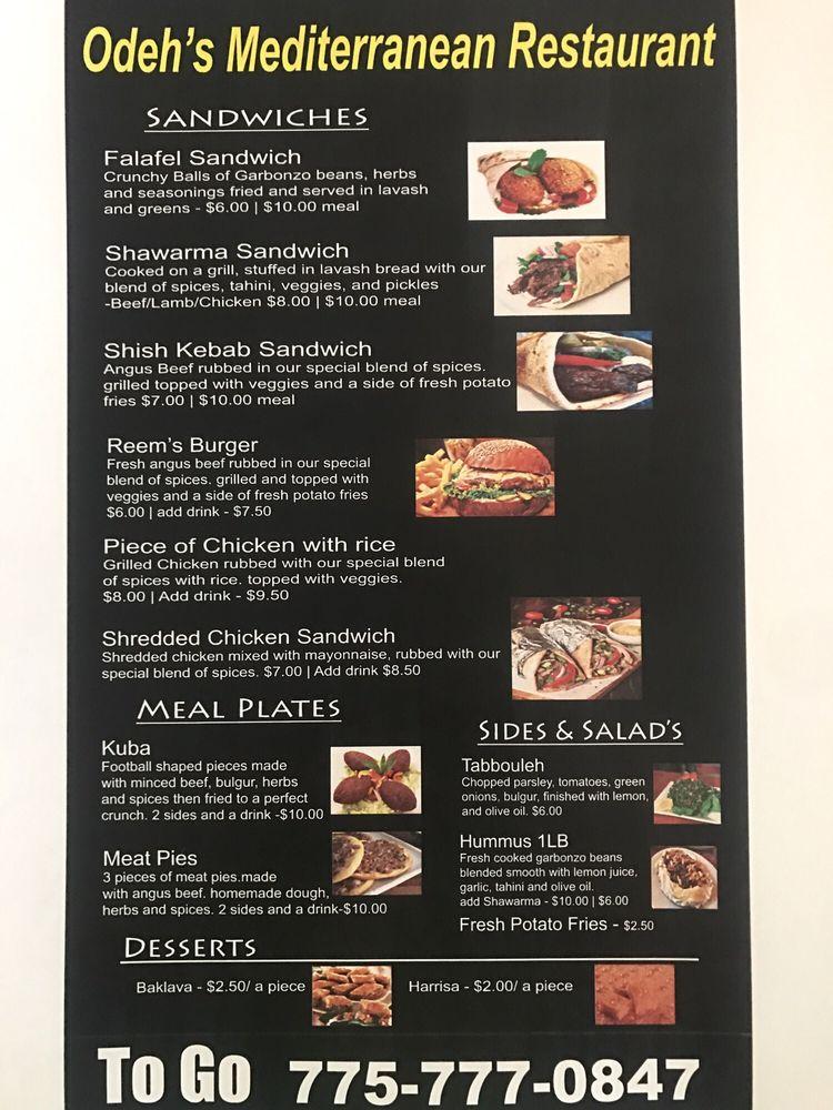 Menu at Odeh's Mediterranean Restaurant, Elko