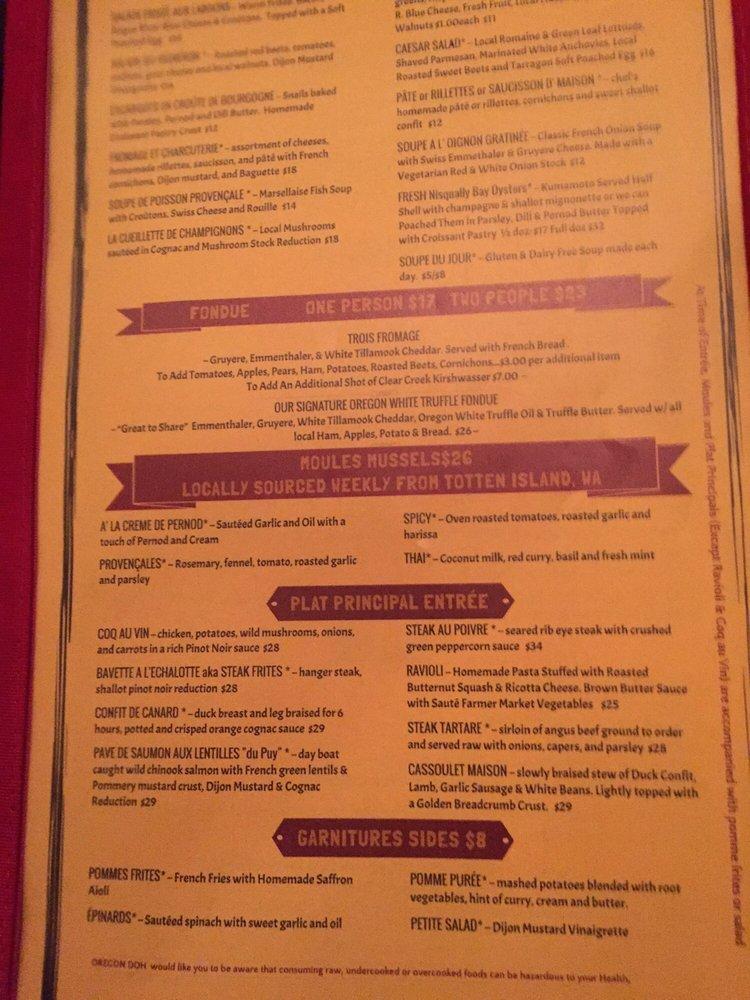 Menu at Bistro Maison restaurant, McMinnville, 729 NE 3rd St