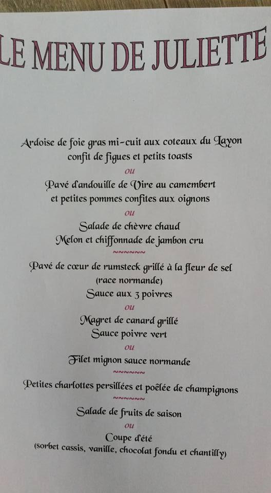 Menu au La Table de Juliette Restaurant Gastronomique Thiberville