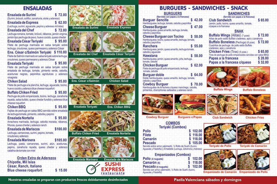 Carta de Sushi Express Restaurante, Comalcalco