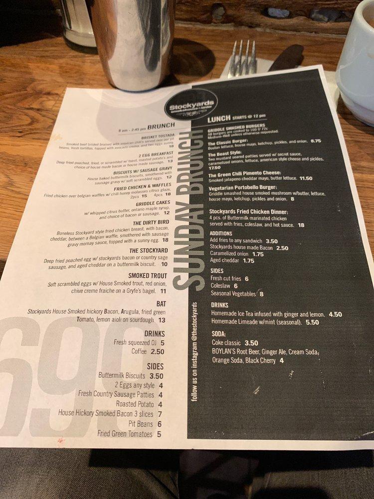Menu at The Stockyards Smokehouse & Larder BBQ, Toronto