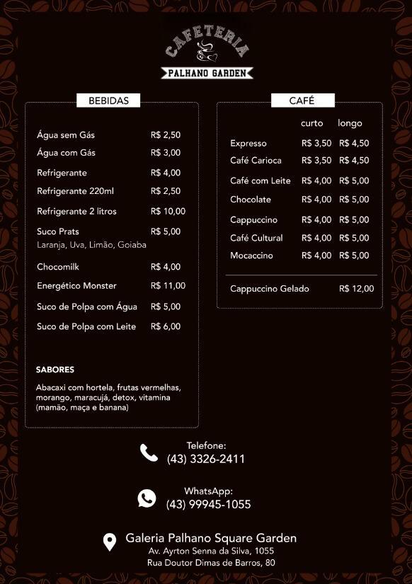 Menu em Cafeteria Palhano Garden, Londrina