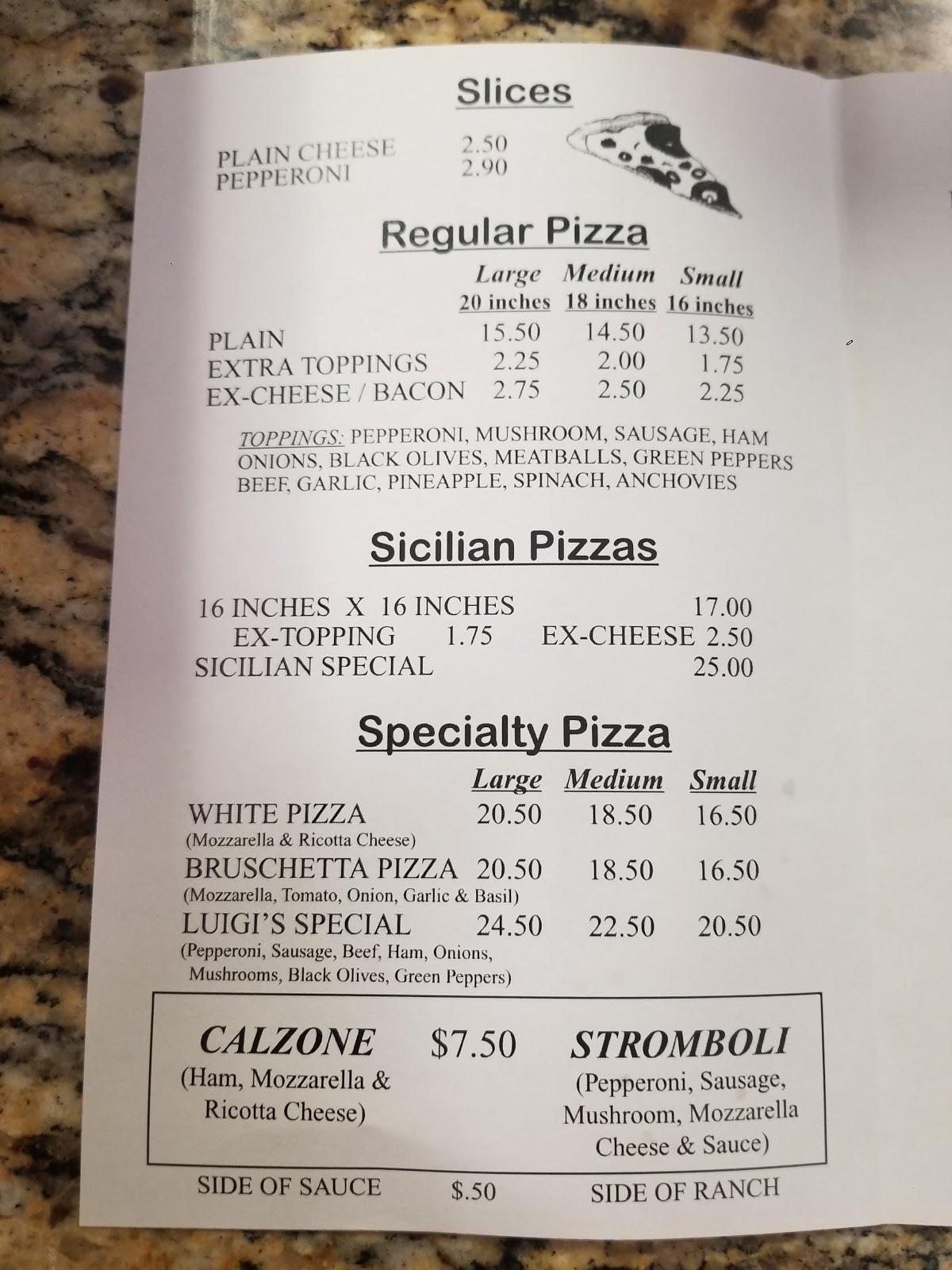 Menu at Luigis Pizza pizzeria, Morehead City