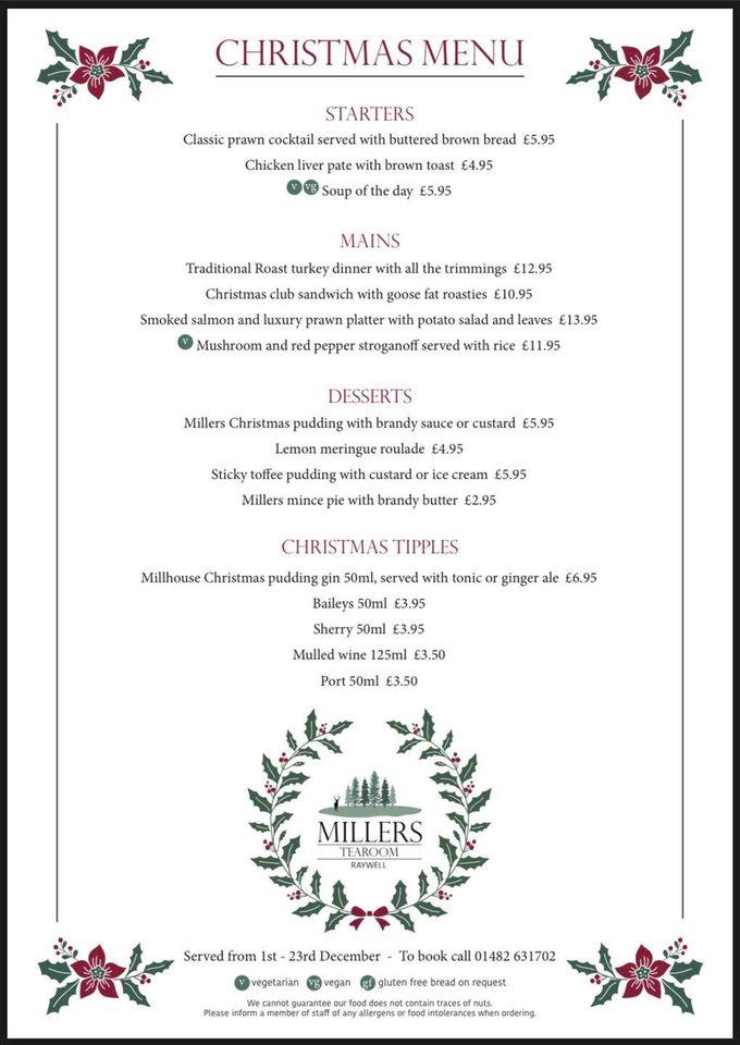 Menu at Raywell Hall Tea Room & Bistro (formerly Millers Tea Room) cafe, Raywell, Riplingham Rd