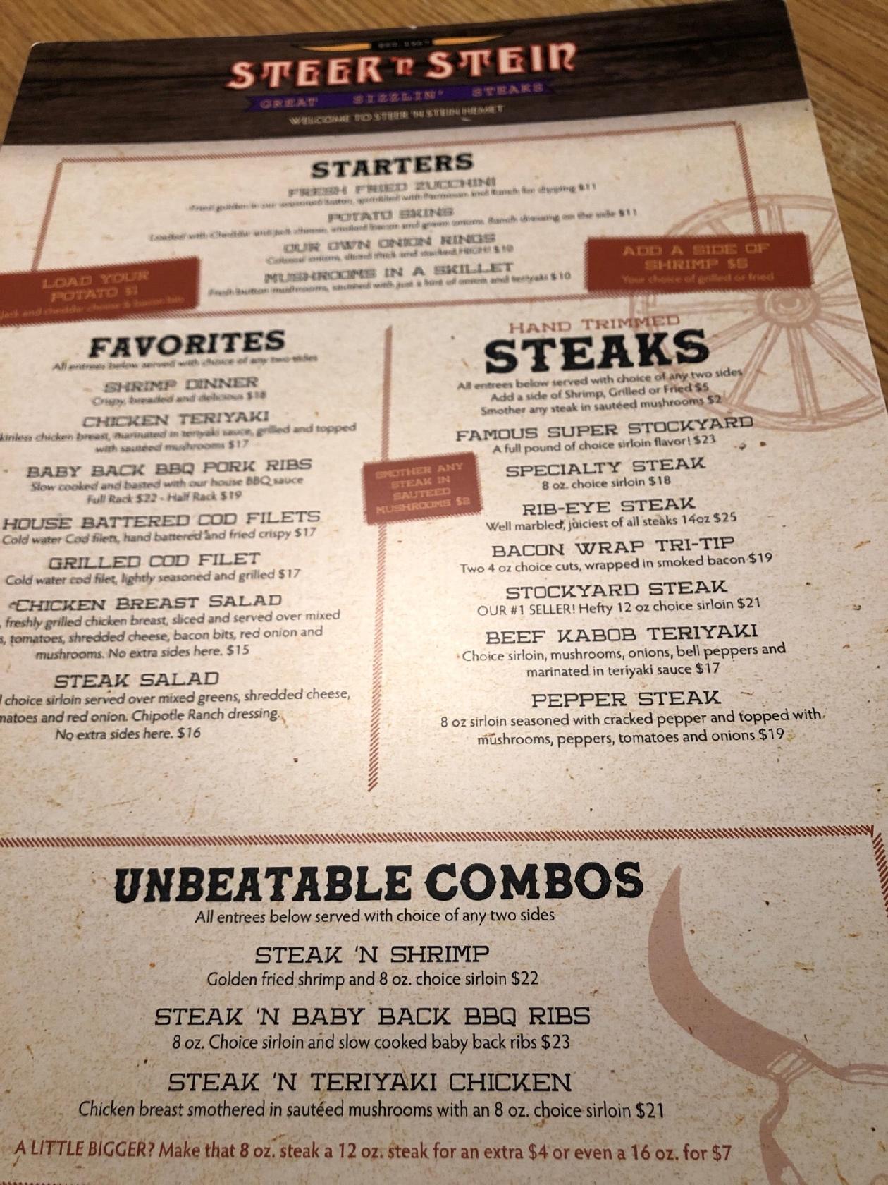 Menu at Steer 'n Stein Restaurant, Hemet