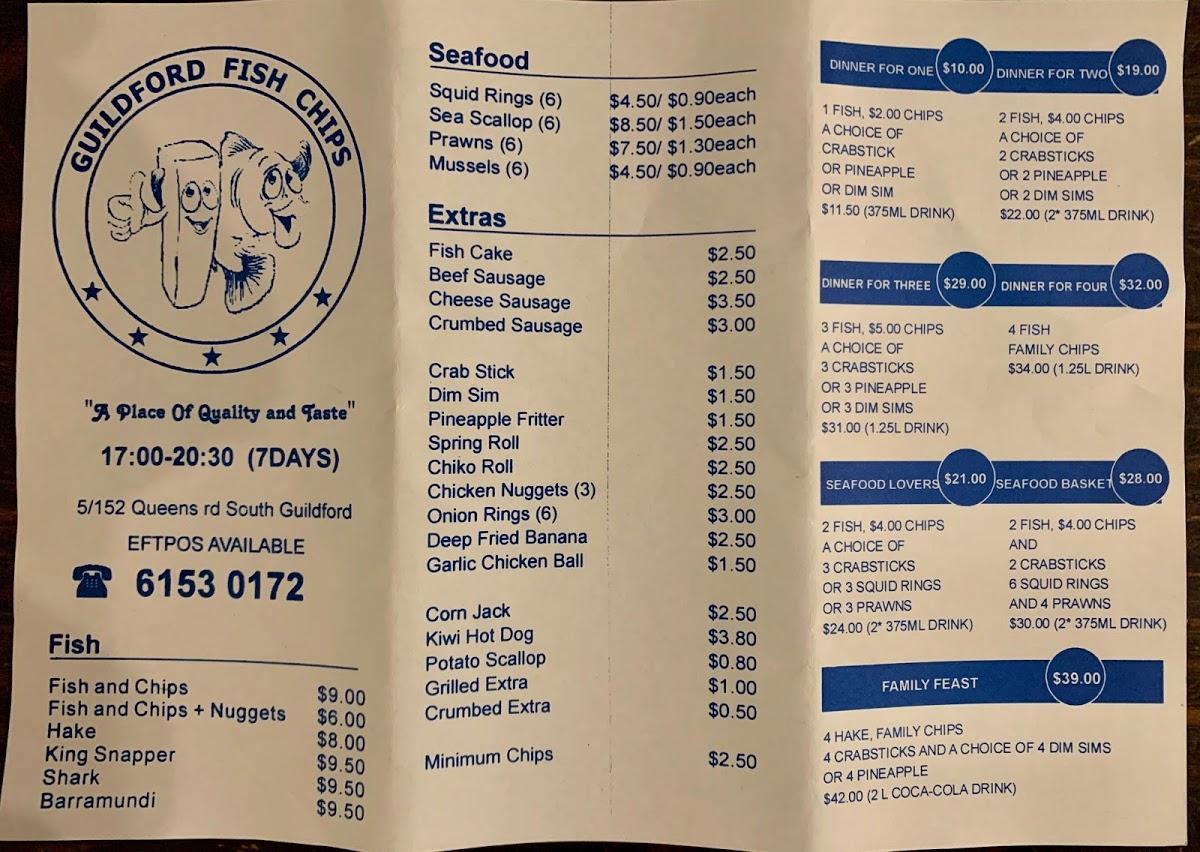 Menu at Guildford Fish & Chips fast food, South Guildford