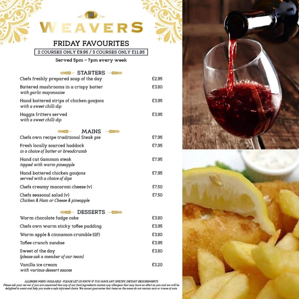 Menu at Weavers Bar & Lounge, Kirkcaldy