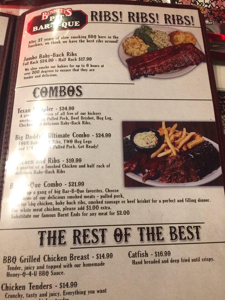 Menu At Bennett's Pit Bar-B-Que, Pigeon Forge, Parkway