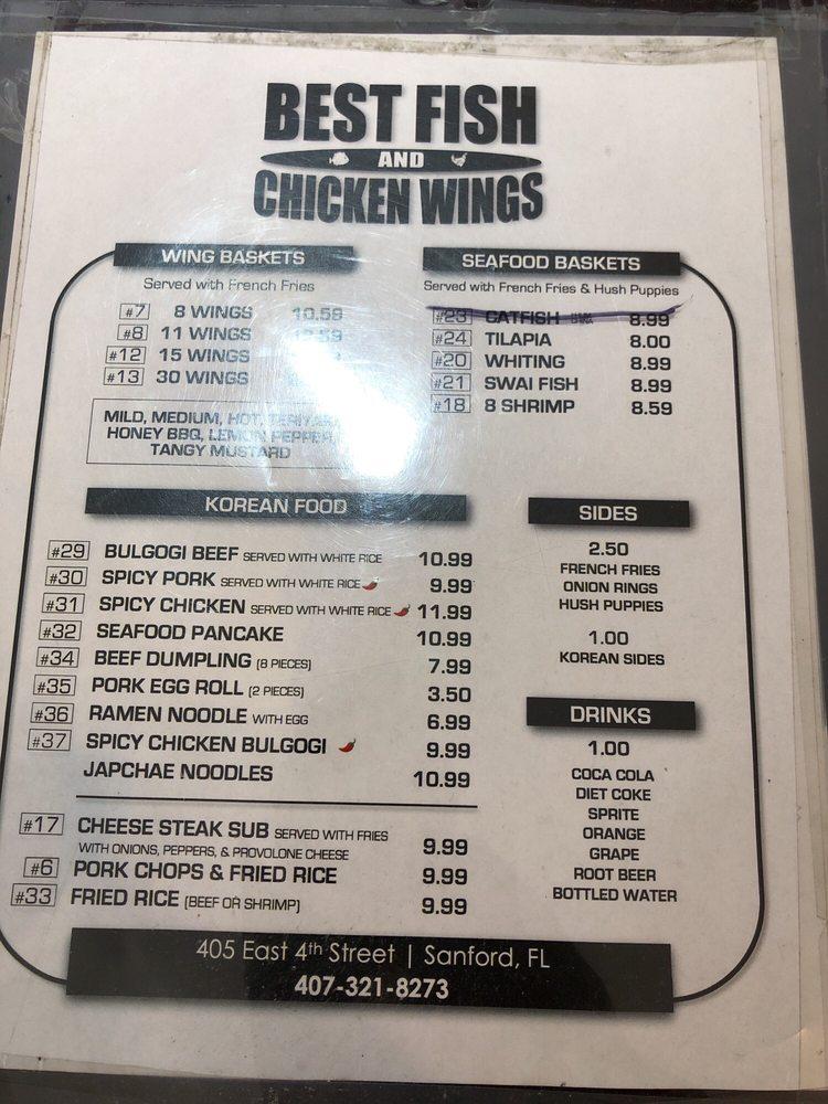 Menu at Best Fish and Chicken Wings restaurant, Sanford