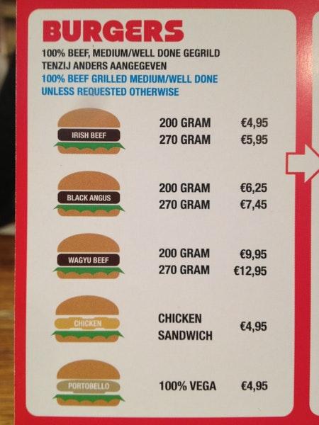 Menu At Burger Bar, Amsterdam, Reguliersbreestraat 9