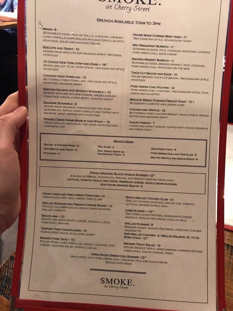 Menu at SMOKE. Woodfire Grill pub & bar, Tulsa