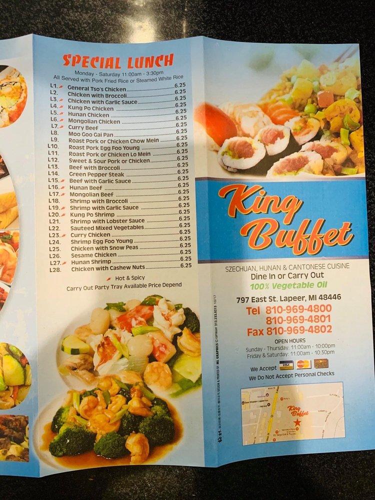 Menu at King Buffet restaurant, Lapeer