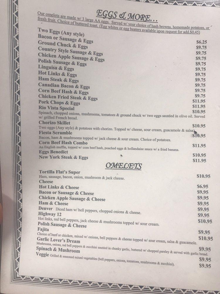 Menu at Tortilla Flats restaurant, Rio Vista