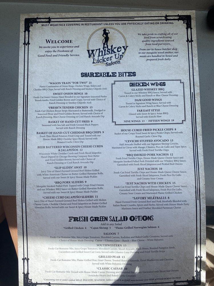 Menu at Whiskey Licker Up at Binion's pub & bar, Las Vegas