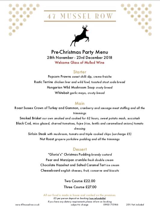 Menu at 47 Mussel Row steakhouse, Littlehampton