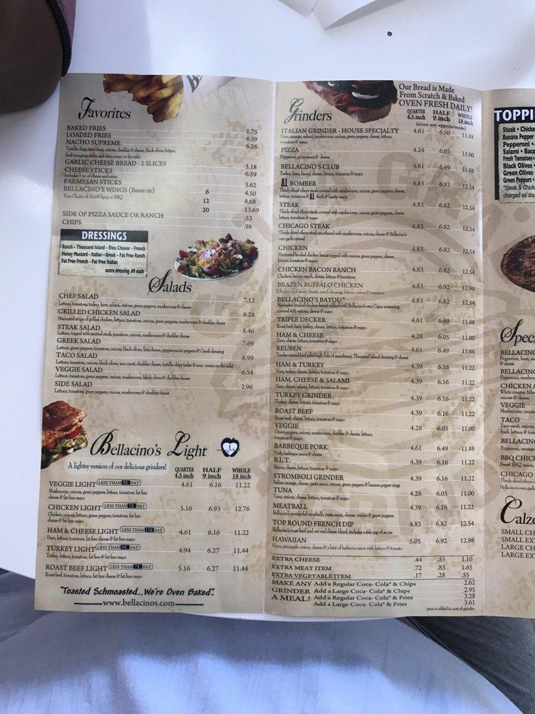 Menu at Bellacino's Pizza &amp; Grinders pizzeria, Claypool Hill ...